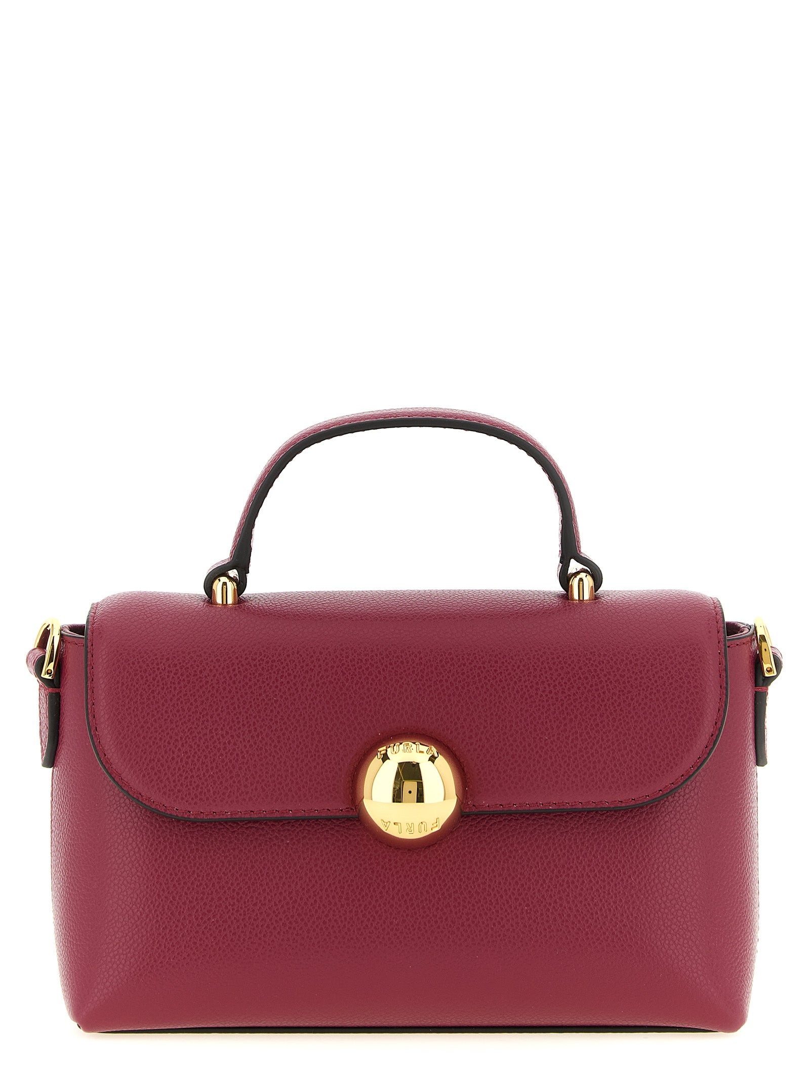 This Flap Handbag by Furla for women in bos taurus calfskin leather and burgundy, multicolor & red presents a sculptural silhouette featuring a secure flap & magnetic, ample , and versatile shoulder-strap, handle & adjustable-strap for a sculptural finish.