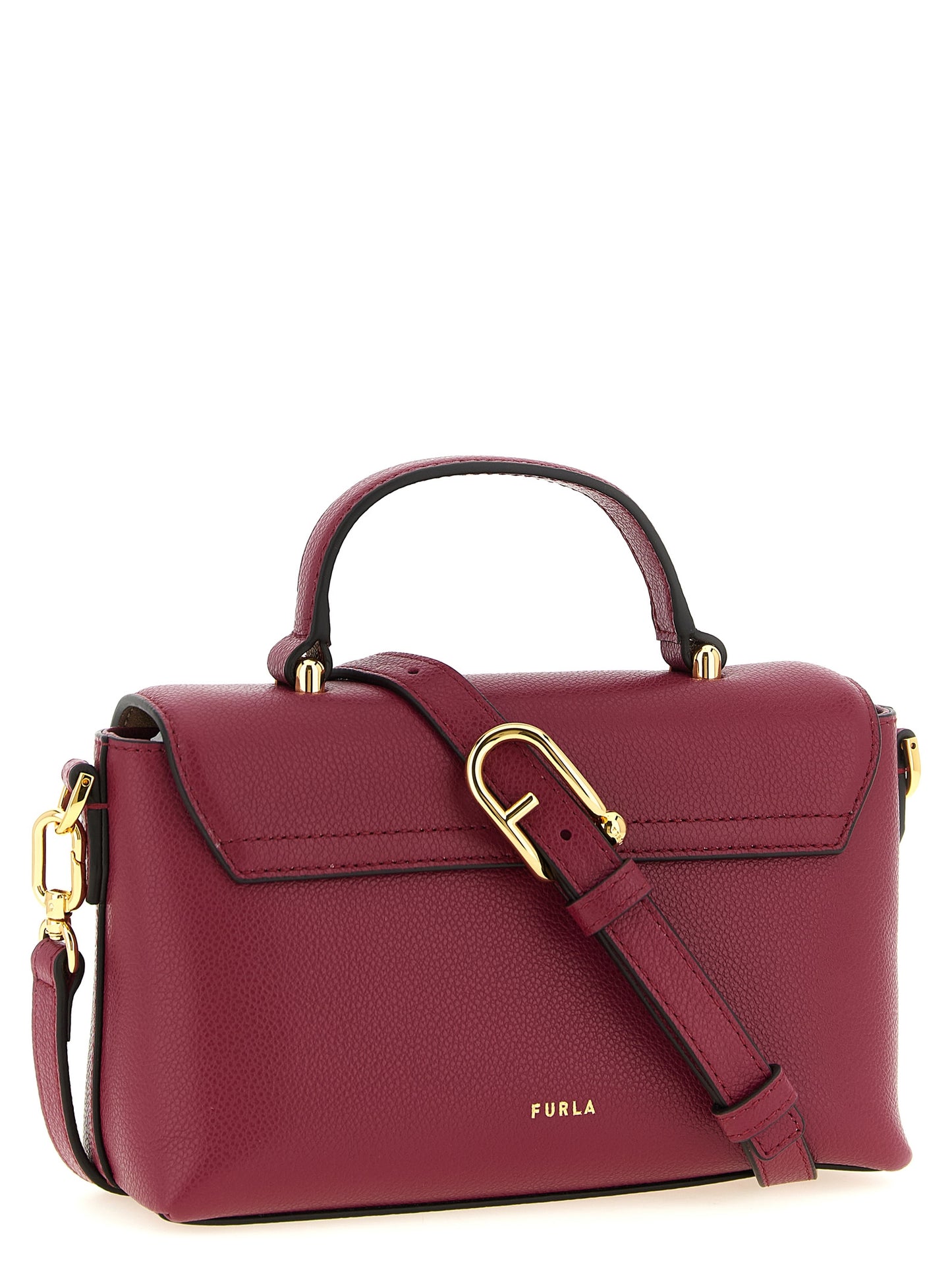 Flap Handbag by Furla for women in bos taurus calfskin leather burgundy, multicolor & red features a ornamental silhouette, showcasing a secure flap & magnetic, ample , and ornamental shoulder-strap, handle & adjustable-strap for a sophisticated look.