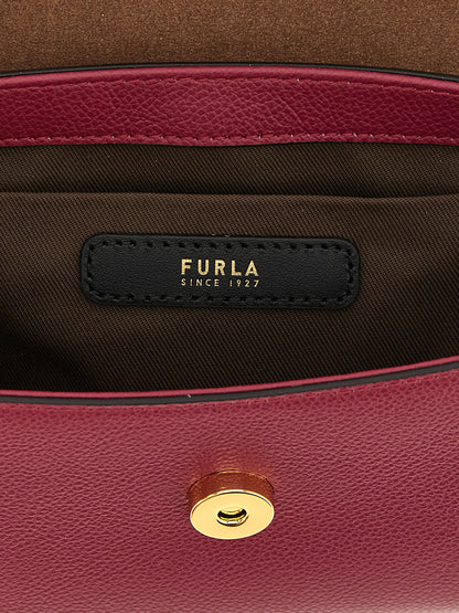 Flap Handbag by Furla for women in bos taurus calfskin leather burgundy, multicolor & red presents a ornamental silhouette, showcasing a secure flap & magnetic, ample , and versatile shoulder-strap, handle & adjustable-strap for a ornamental finish.