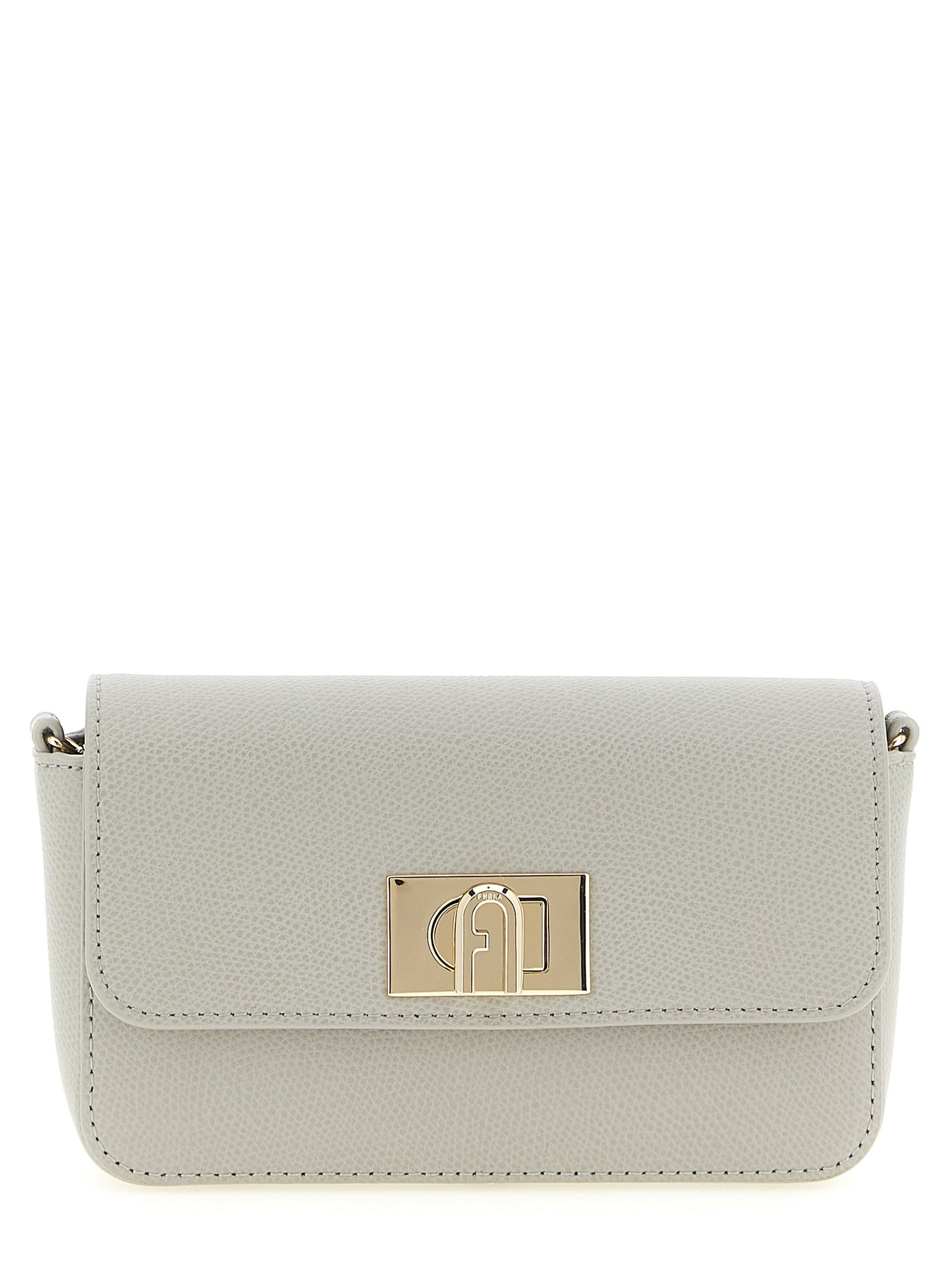 Mini Crossbody Flap Handbag by Furla for women in calfskin leather gray features an multi-faceted design with a secure flap & turn-lock, ample , and versatile crossbody-strap for a multi-faceted finish.