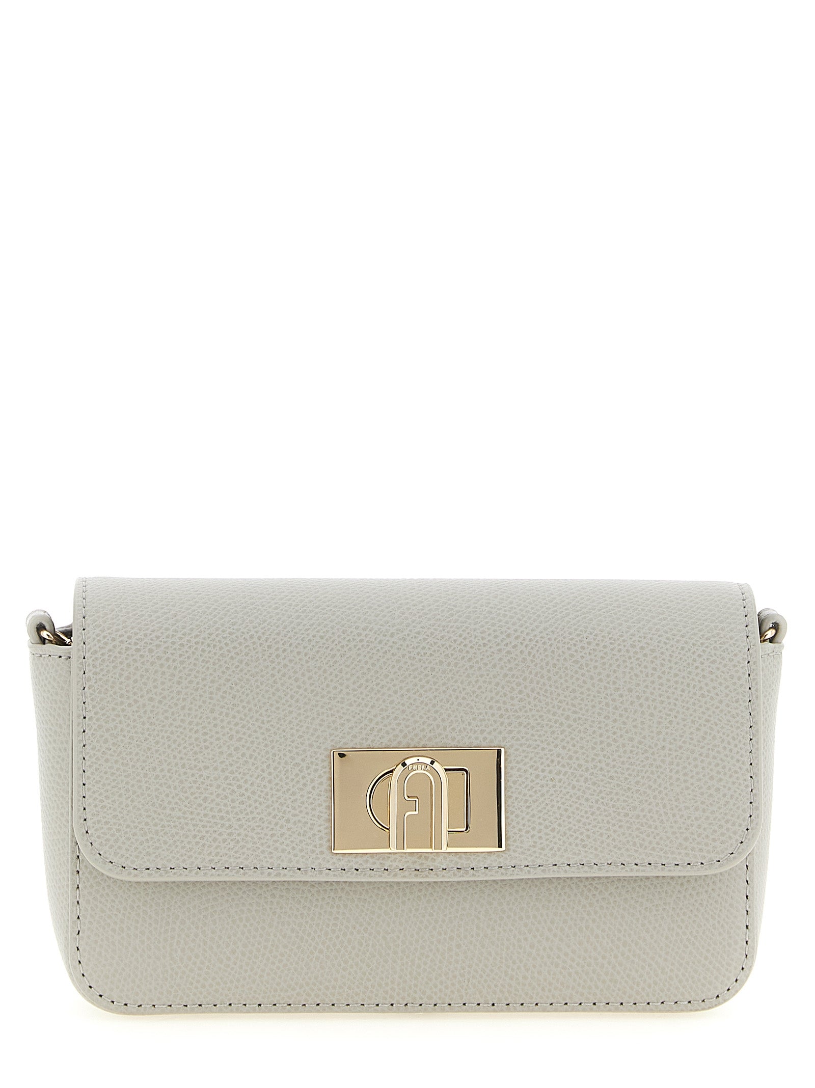 Mini Crossbody Flap Handbag by Furla for women in calfskin leather gray features an multi-faceted design with a secure flap & turn-lock, ample , and versatile crossbody-strap for a multi-faceted finish.