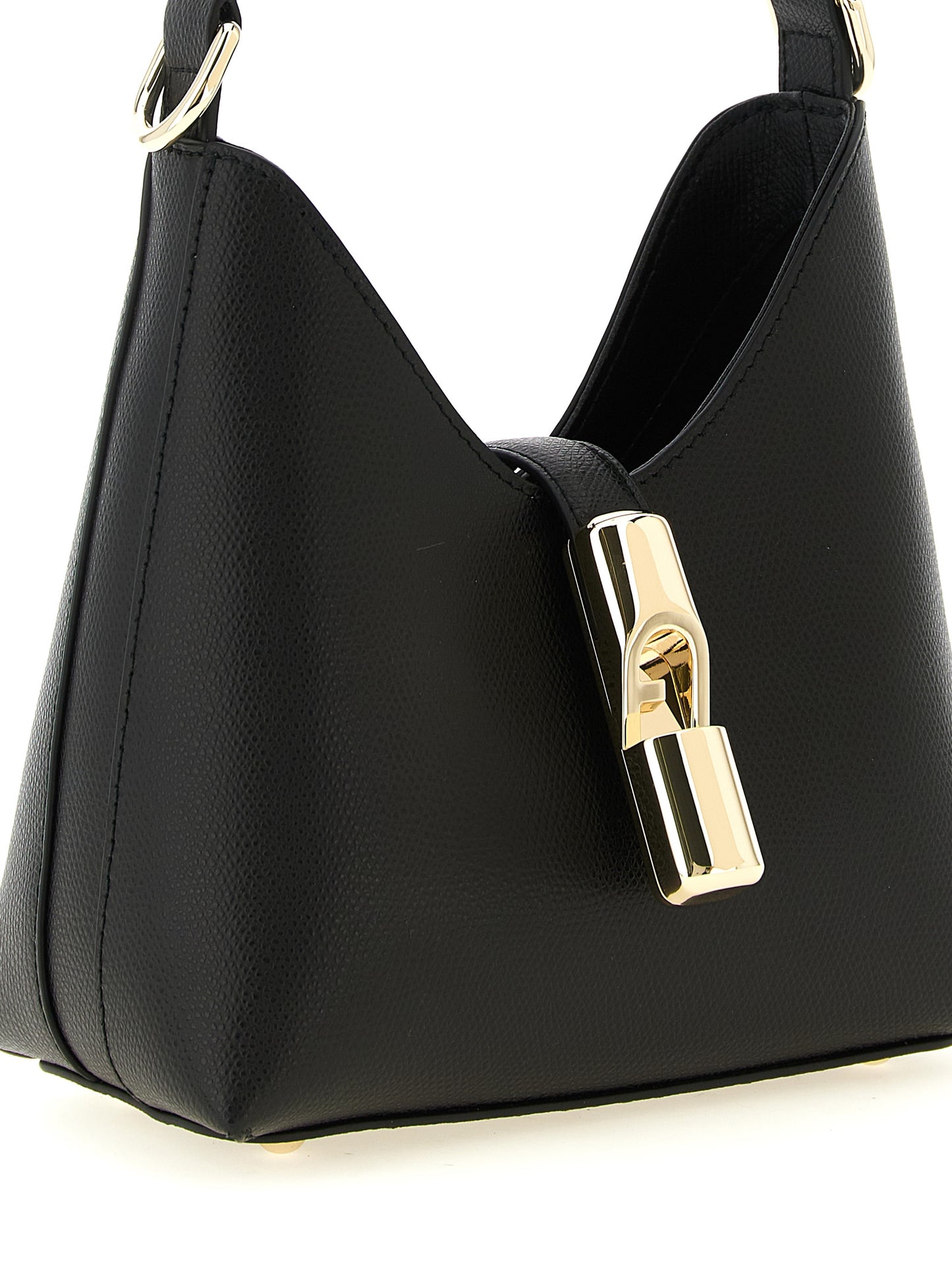 Mini Handbag by Furla for women in calfskin leather & cotton black & gold features a exquisite silhouette, showcasing a secure zipper & clasp and exquisite with versatile shoulder-strap, handle & adjustable-strap for a exquisite finish.