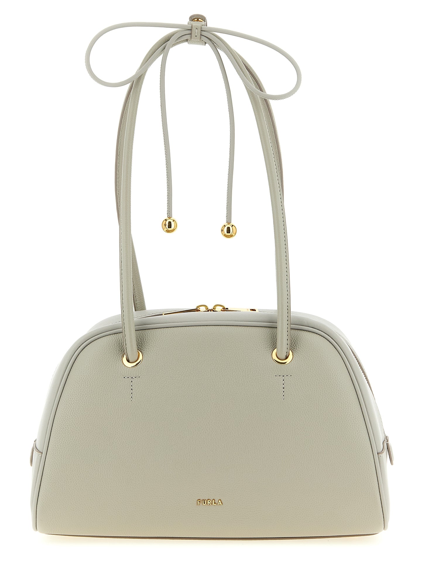 Dome Handbag by Furla for women in calfskin leather gray & gold features an refined silhouette, showcasing a secure , ample , and versatile adjustable-strap & handle for a sophisticated refined aesthetic.