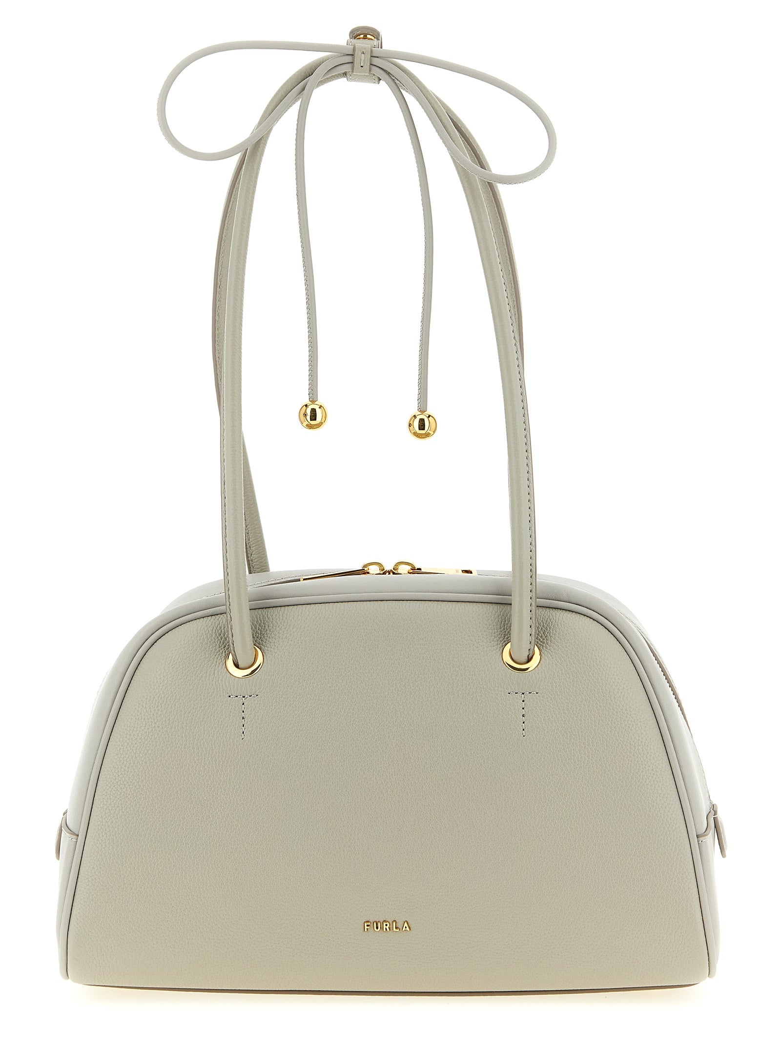 Dome Handbag by Furla for women in calfskin leather gray & gold features an refined silhouette, showcasing a secure , ample , and versatile adjustable-strap & handle for a sophisticated refined aesthetic.