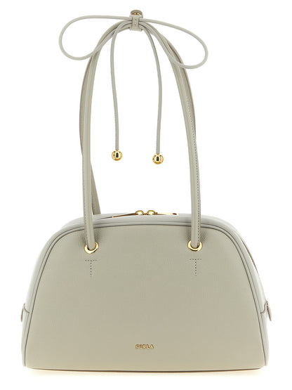 Dome Handbag by Furla for women in calfskin leather gray & gold features an refined silhouette, showcasing a secure , ample , and versatile adjustable-strap & handle for a sophisticated refined aesthetic.