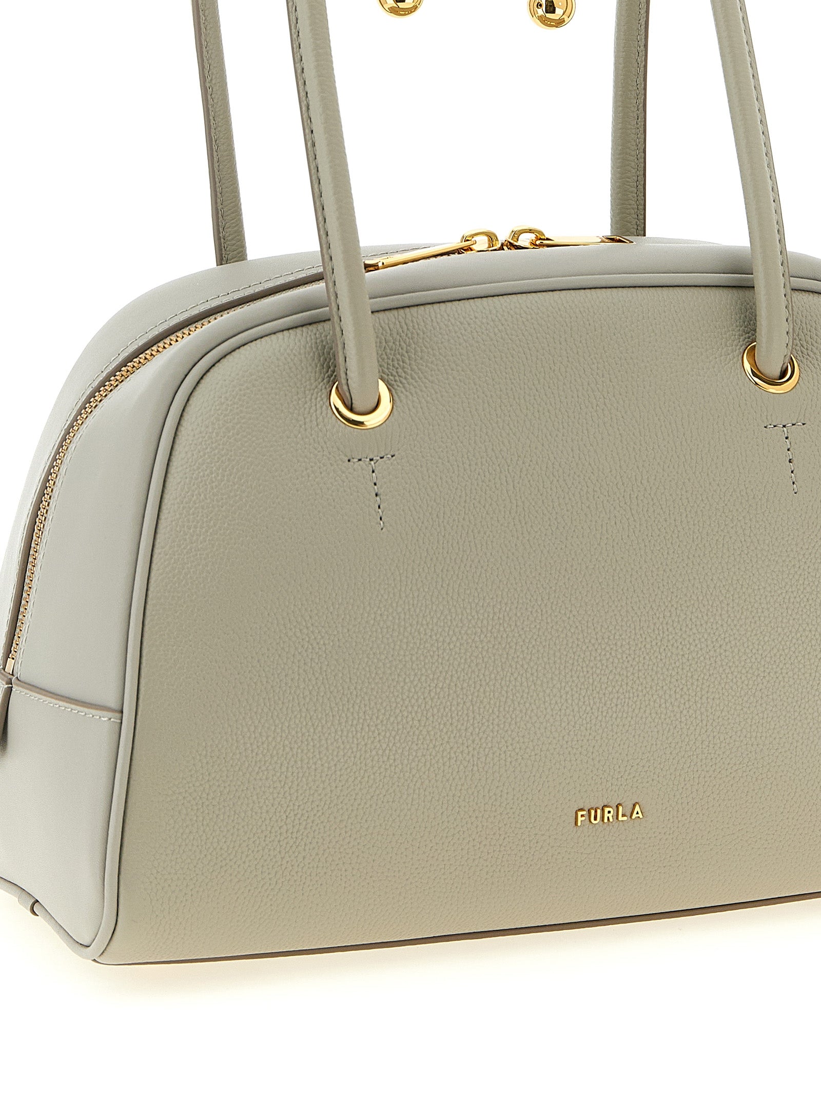 Dome Handbag by Furla for women in calfskin leather gray & gold features an refined silhouette, showcasing a secure , ample , and versatile adjustable-strap & handle for a sophisticated refined aesthetic.