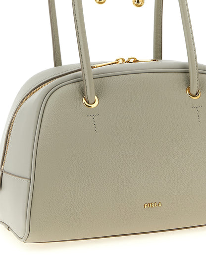Dome Handbag by Furla for women in calfskin leather gray & gold features an refined silhouette, showcasing a secure , ample , and versatile adjustable-strap & handle for a sophisticated refined aesthetic.