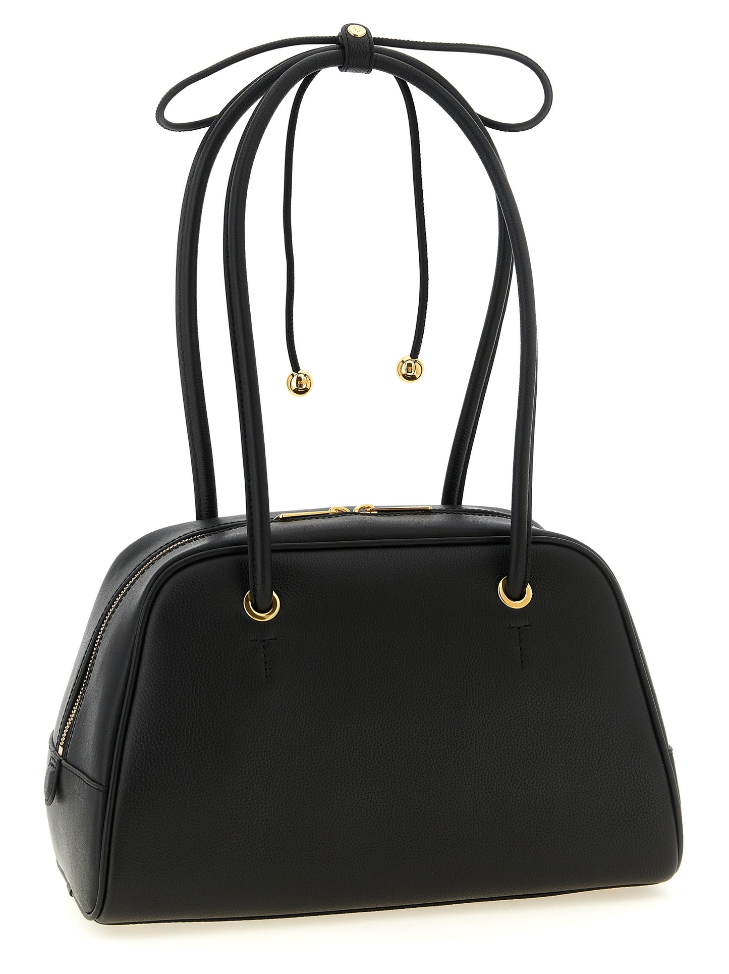 Dome Handbag by Furla for women in calfskin leather black & gold features a refined silhouette, showcasing a secure zipper, organized , and versatile handle for a refined finish.
