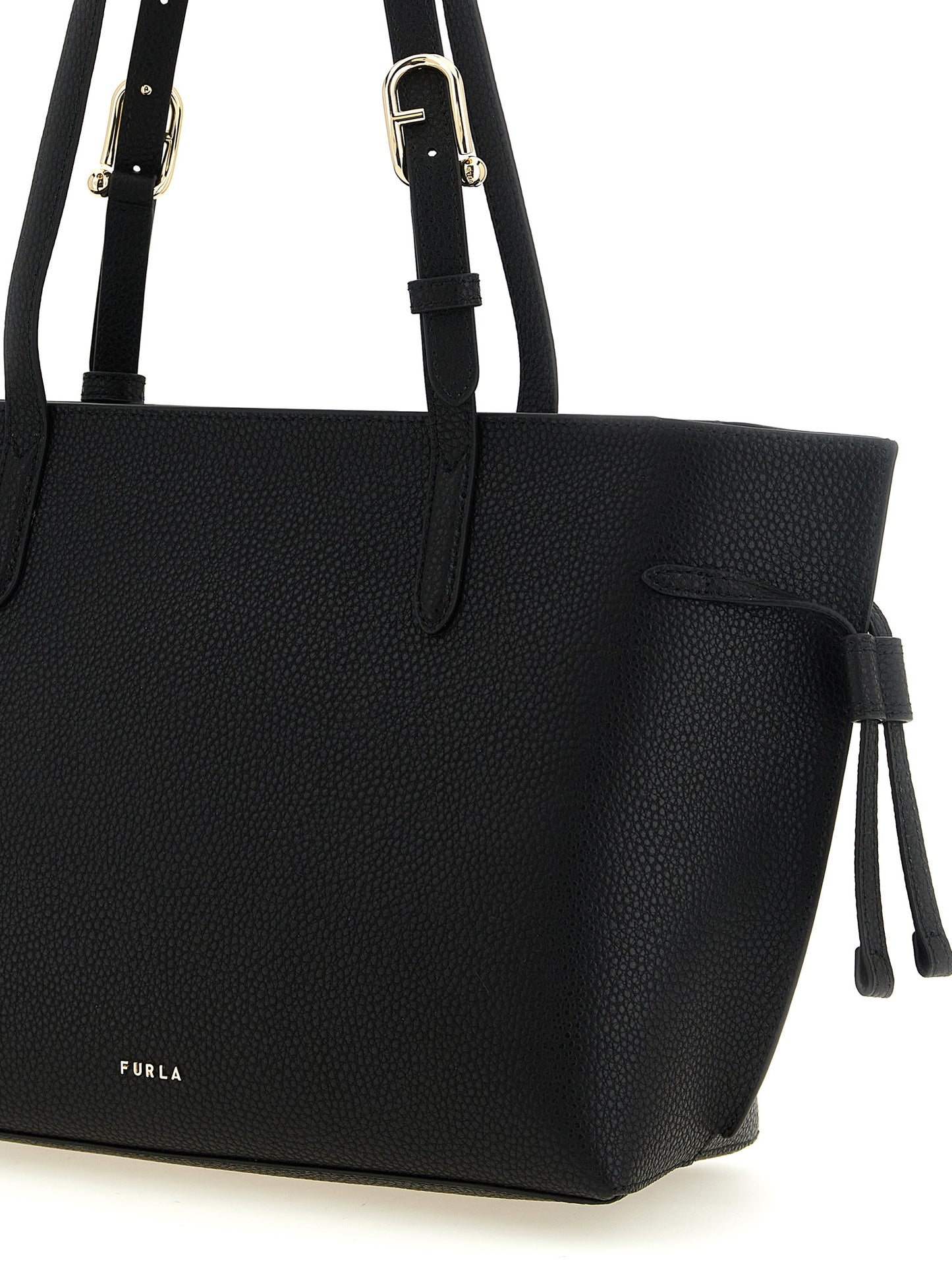 Tote Bag by Furla for women in calfskin leather black & gold features an jet-setting Ava Calfskin Leather Tote Bag design with a secure zipper & buckle, jet-setting , and versatile adjustable-strap & handle for a jet-setting look.