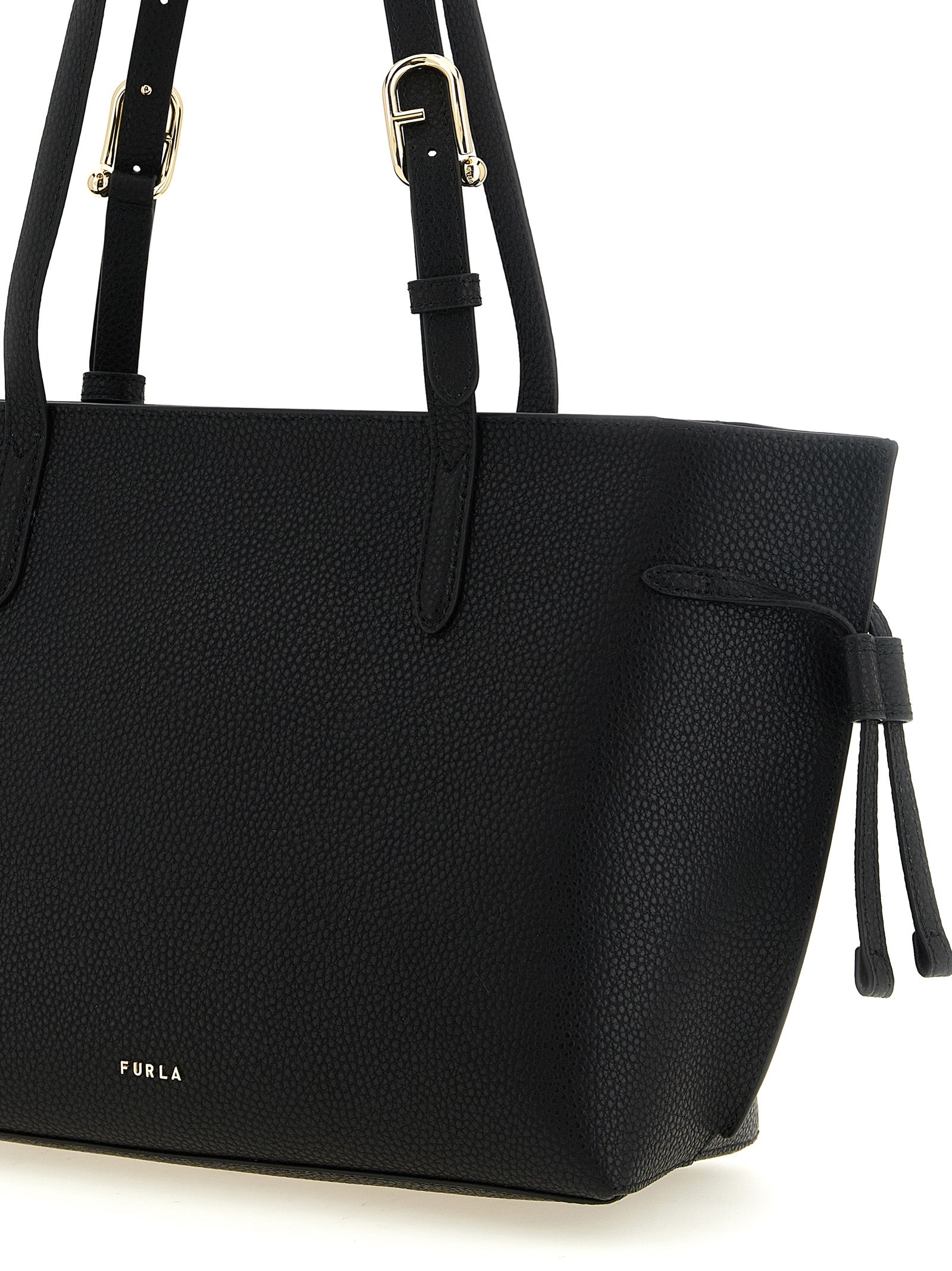 Tote Bag by Furla for women in calfskin leather black & gold features an jet-setting Ava Calfskin Leather Tote Bag design with a secure zipper & buckle, jet-setting , and versatile adjustable-strap & handle for a jet-setting look.