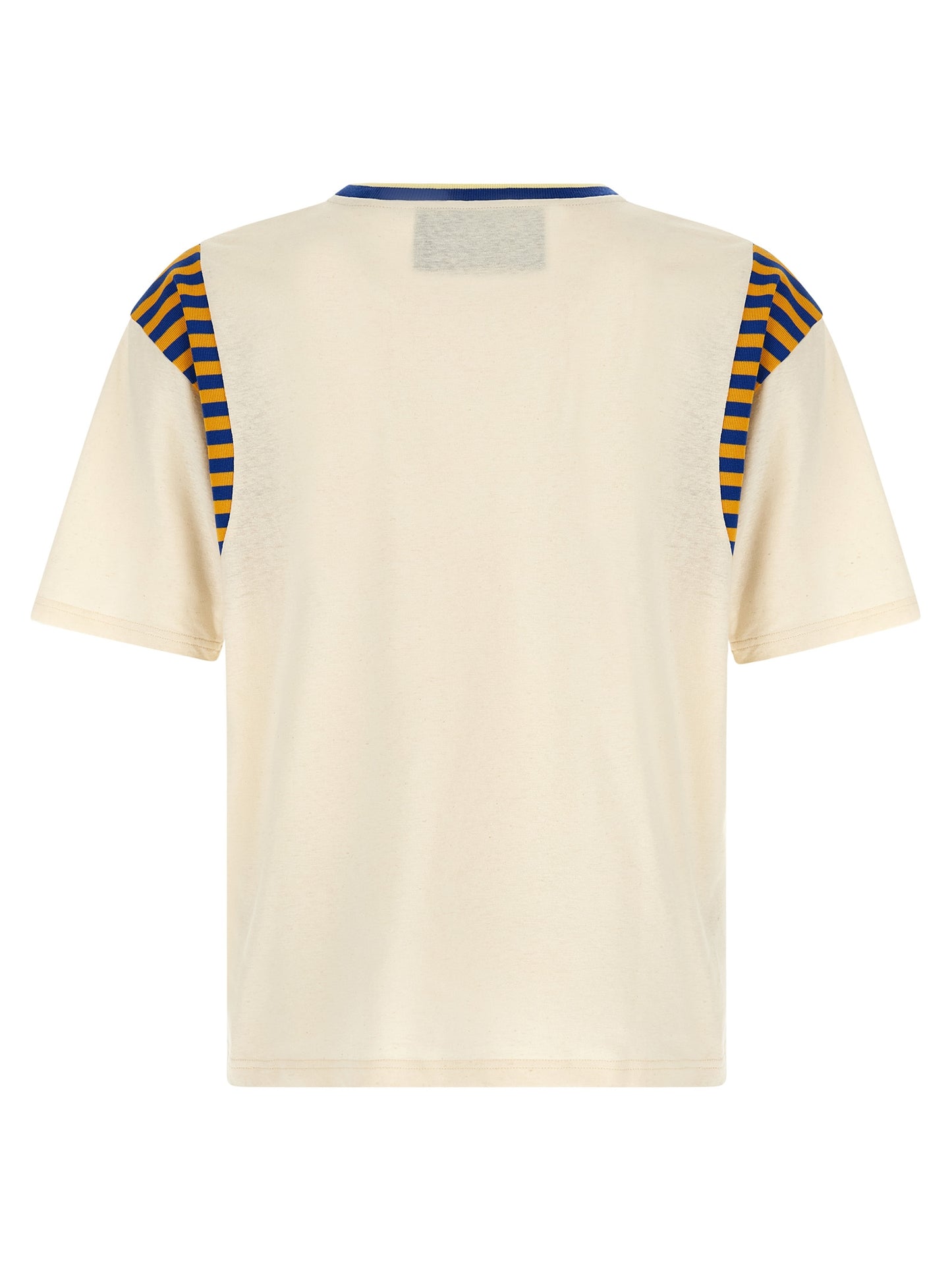 T-Shirt by Valentino Garavani for men in linen & cotton blue, cream, multicolor, yellow, signature & striped features a plush silhouette, showcasing a sophisticated crew neckline and for a truly plush finish.