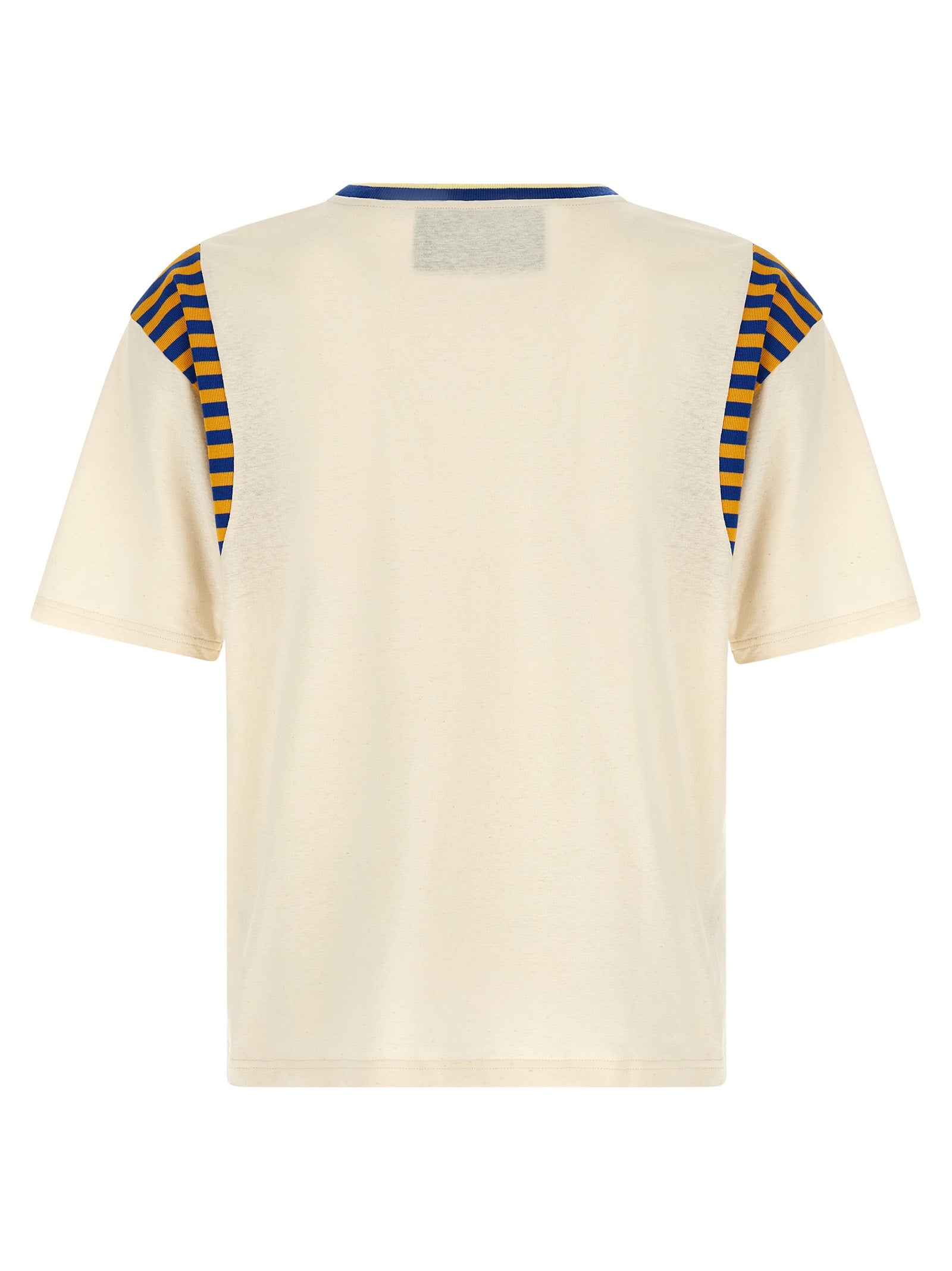 T-Shirt by Valentino Garavani for men in linen & cotton blue, cream, multicolor, yellow, signature & striped features a plush silhouette, showcasing a sophisticated crew neckline and for a truly plush finish.