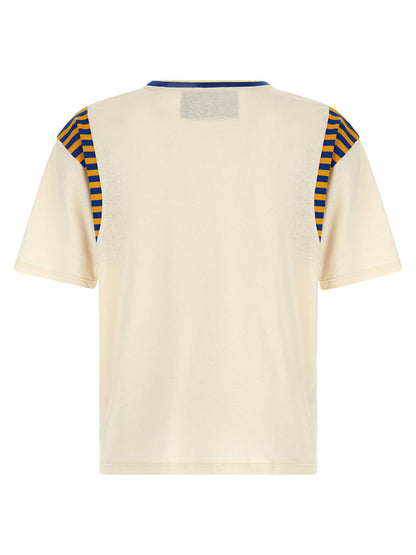 T-Shirt by Valentino Garavani for men in linen & cotton blue, cream, multicolor, yellow, signature & striped features a plush silhouette, showcasing a sophisticated crew neckline and for a truly plush finish.