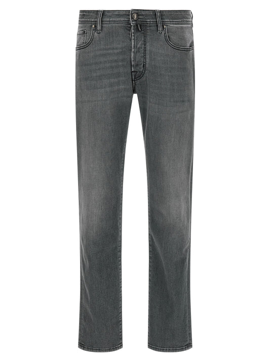 Jeans by Jacob Cohen for men in stretch denim cotton gray & signature presents a refined pantology silhouette, artfully defined by a refined pantology slim, long, and a sophisticated .