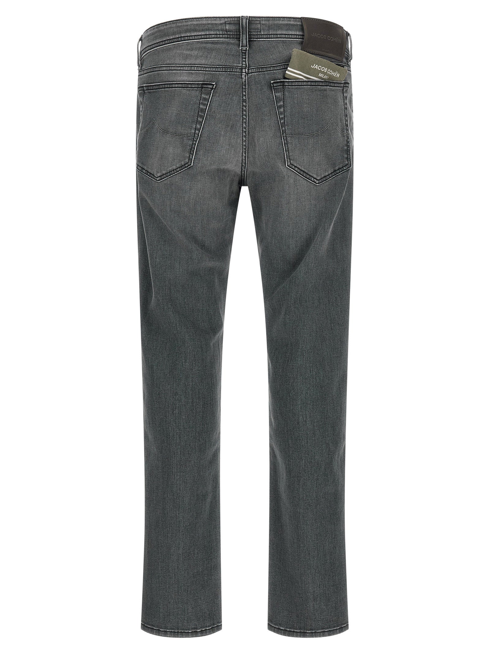 Jeans by Jacob Cohen for men in stretch denim cotton gray & signature features an refined tailoring silhouette, showcasing a premium slim with a and long cut for a refined tailoring look.