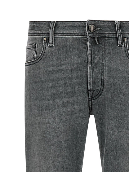 Jeans by Jacob Cohen for men in stretch denim cotton gray & signature features an sophisticated and slim with a precise long, creating a sophisticated and sophisticated silhouette.
