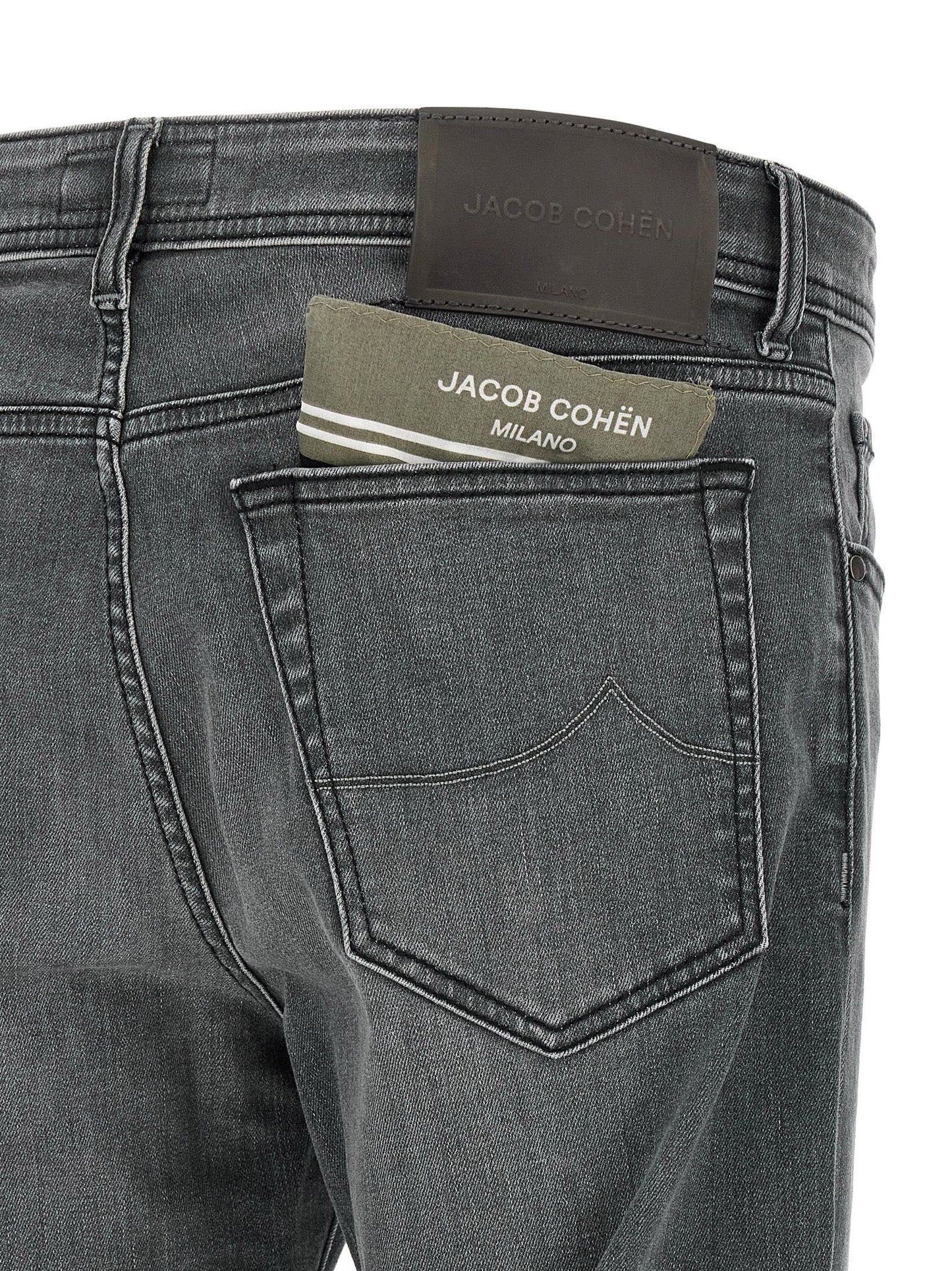 Jeans by Jacob Cohen for men in stretch denim cotton gray & signature features a refined silhouette with a refined slim, defined by a and a refined long for a refined finish.