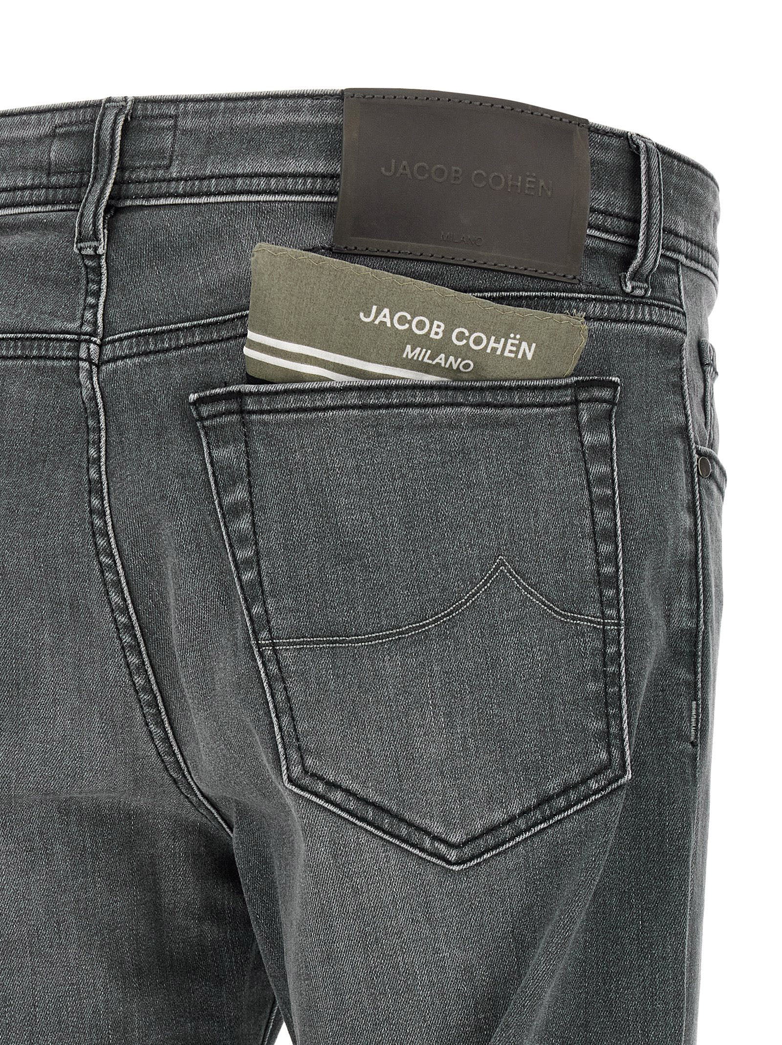 Jeans by Jacob Cohen for men in stretch denim cotton gray & signature features a refined silhouette with a refined slim, defined by a and a refined long for a refined finish.