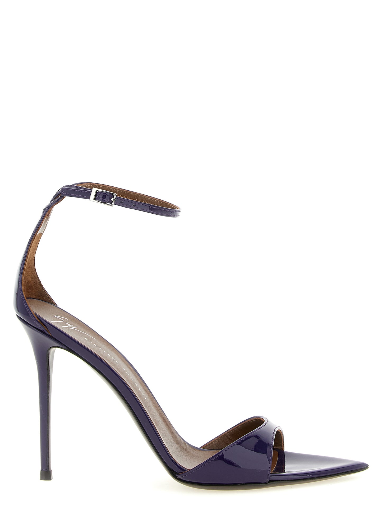 Stiletto Ankle Strap Sandals by Giuseppe Zanotti for women in calfskin leather plum, purple & silver features an statuesque Women's Calfskin Leather Stiletto Ankle Strap Sandals silhouette with a refined stiletto and elegant .