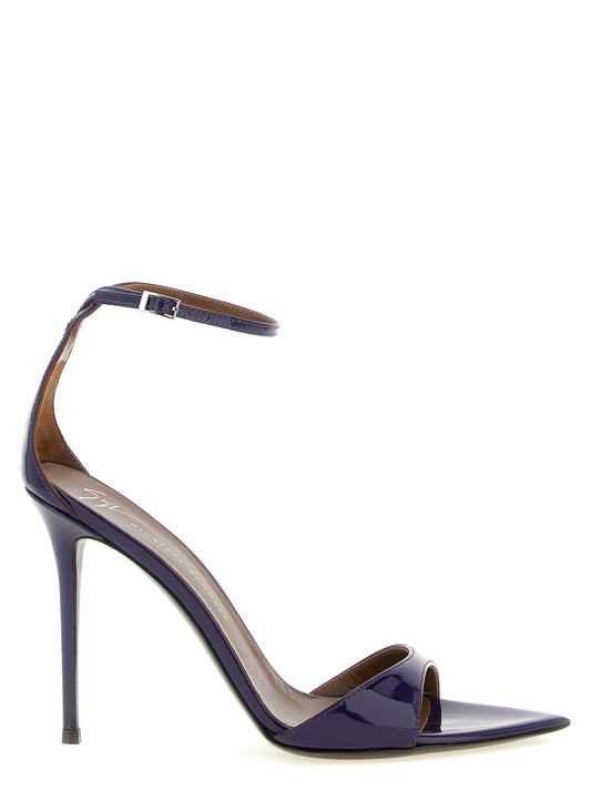 Stiletto Ankle Strap Sandals by Giuseppe Zanotti for women in calfskin leather plum, purple & silver features an statuesque Women's Calfskin Leather Stiletto Ankle Strap Sandals silhouette with a refined stiletto and elegant .