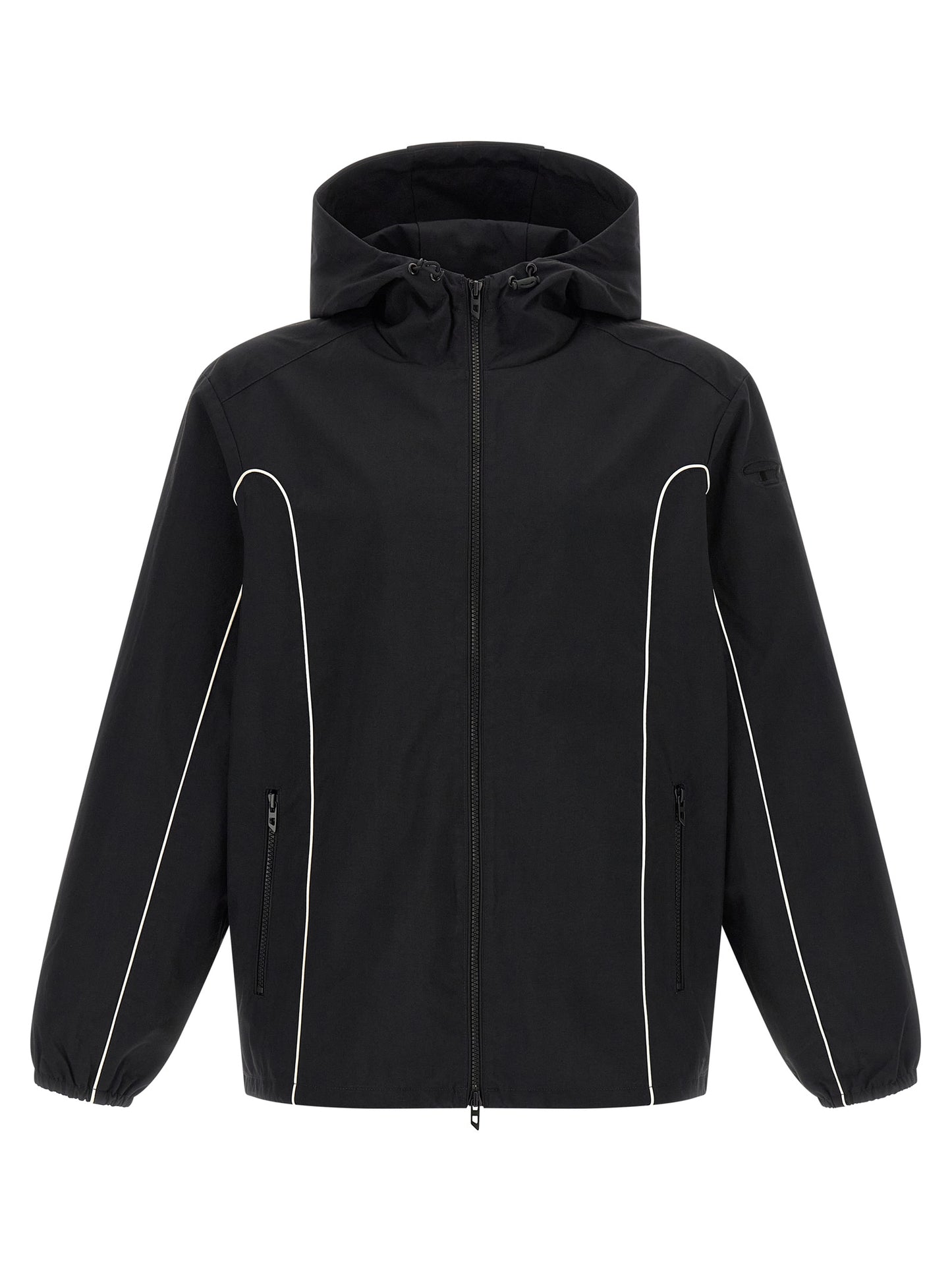 Hooded Windbreaker Jacket by Diesel for men in polyamide black features an magnificent silhouette, showcasing the sophisticated hooded neckline and functional pockets, hooded & windproof for a premium, magnificent look.