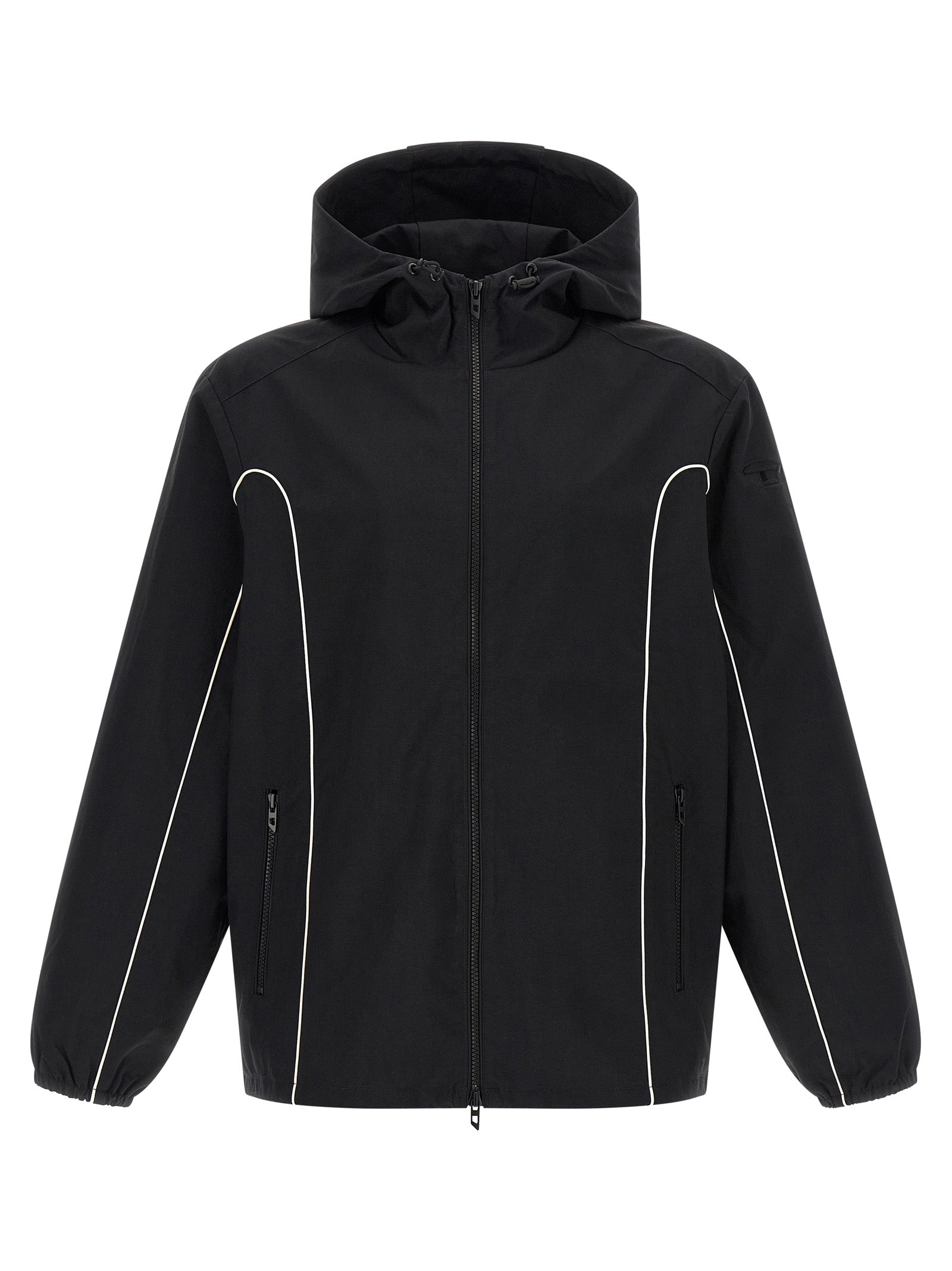 Hooded Windbreaker Jacket by Diesel for men in polyamide black features an magnificent silhouette, showcasing the sophisticated hooded neckline and functional pockets, hooded & windproof for a premium, magnificent look.