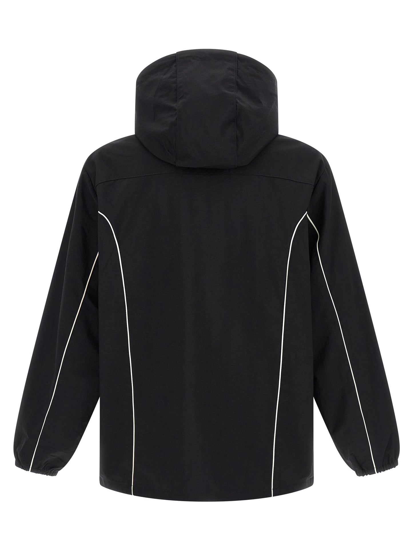 Hooded Windbreaker Jacket by Diesel for men in polyamide black features an perennial silhouette with a refined hooded neckline and perennial pockets, hooded & windproof for a sophisticated weather-resistant look.
