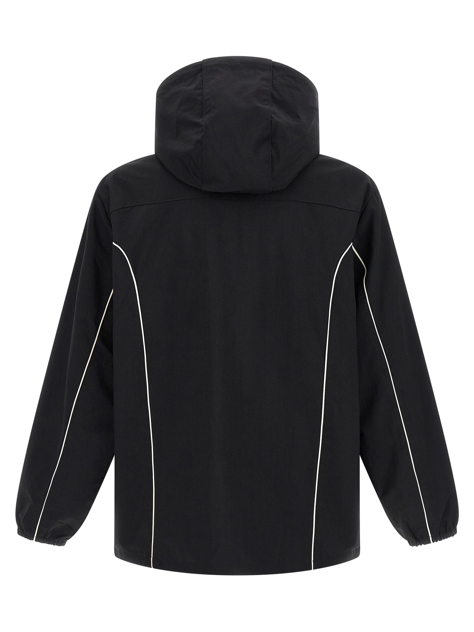 Hooded Windbreaker Jacket by Diesel for men in polyamide black features an perennial silhouette with a refined hooded neckline and perennial pockets, hooded & windproof for a sophisticated weather-resistant look.