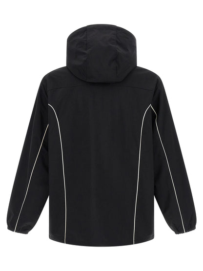 Hooded Windbreaker Jacket by Diesel for men in polyamide black features an perennial silhouette with a refined hooded neckline and perennial pockets, hooded & windproof for a sophisticated weather-resistant look.