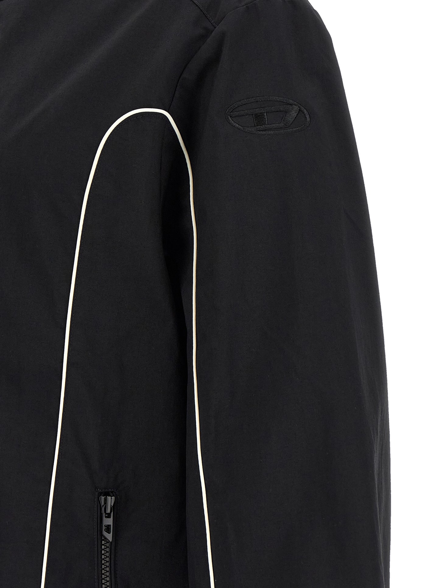 Hooded Windbreaker Jacket by Diesel for men in polyamide black features an stylish silhouette, showcasing a sophisticated and performance-driven pockets, hooded & windproof for a premium, stylish look.