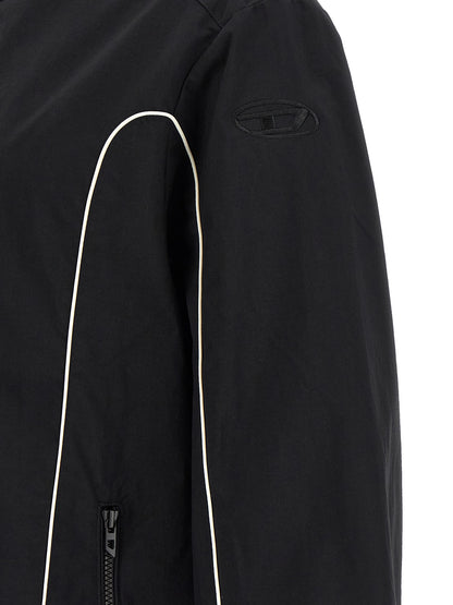 Hooded Windbreaker Jacket by Diesel for men in polyamide black features an stylish silhouette, showcasing a sophisticated and performance-driven pockets, hooded & windproof for a premium, stylish look.