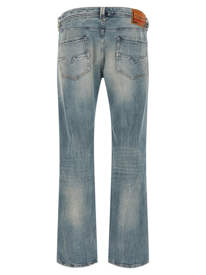 Jeans by Diesel for men in stretch denim cotton light-blue & signature features an sophisticated low rise and straight-leg with a precise long, creating a sophisticated and sophisticated silhouette.