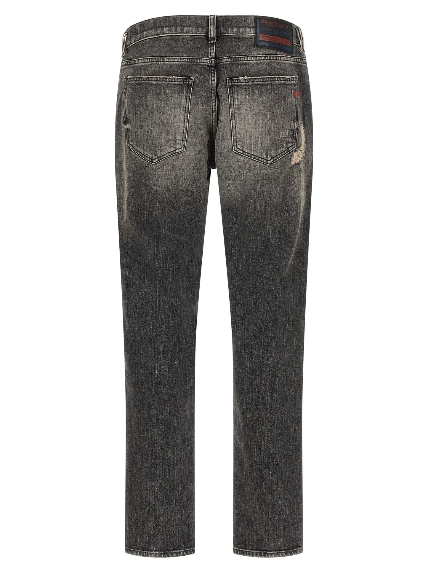 Jeans by Diesel for men in stretch denim cotton gray & red features a polished silhouette with a polished skinny, reaching a polished long and finished with a polished mid rise.