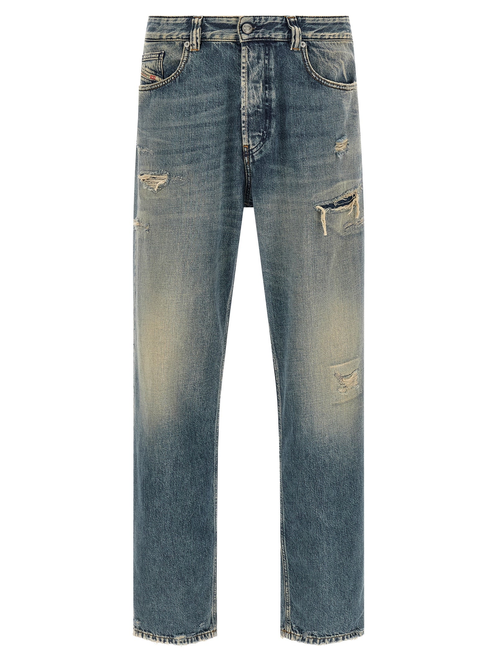 Jeans by Diesel for men in lyocell denim cotton blue & red features an sophisticated and tapered-leg & regular-fit with a precise long, creating a sophisticated and sophisticated silhouette.
