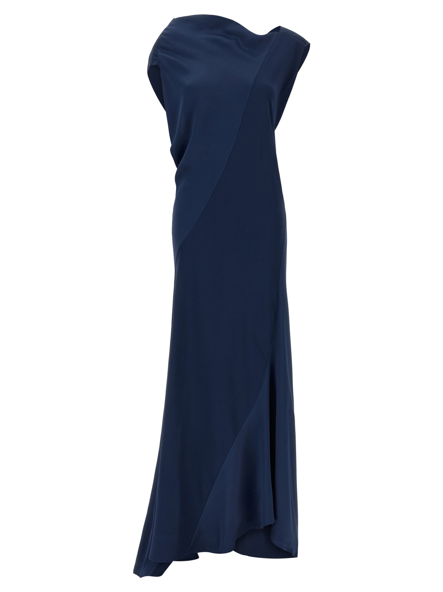 Dress by Alberta Ferretti for women in viscose navy features an eye catching silhouette with a sophisticated , elegant sleeveless, and a refined long for a eye catching aesthetic.