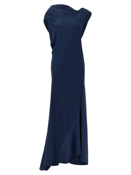 Dress by Alberta Ferretti for women in viscose navy features an eye catching silhouette with a sophisticated , elegant sleeveless, and a refined long for a eye catching aesthetic.