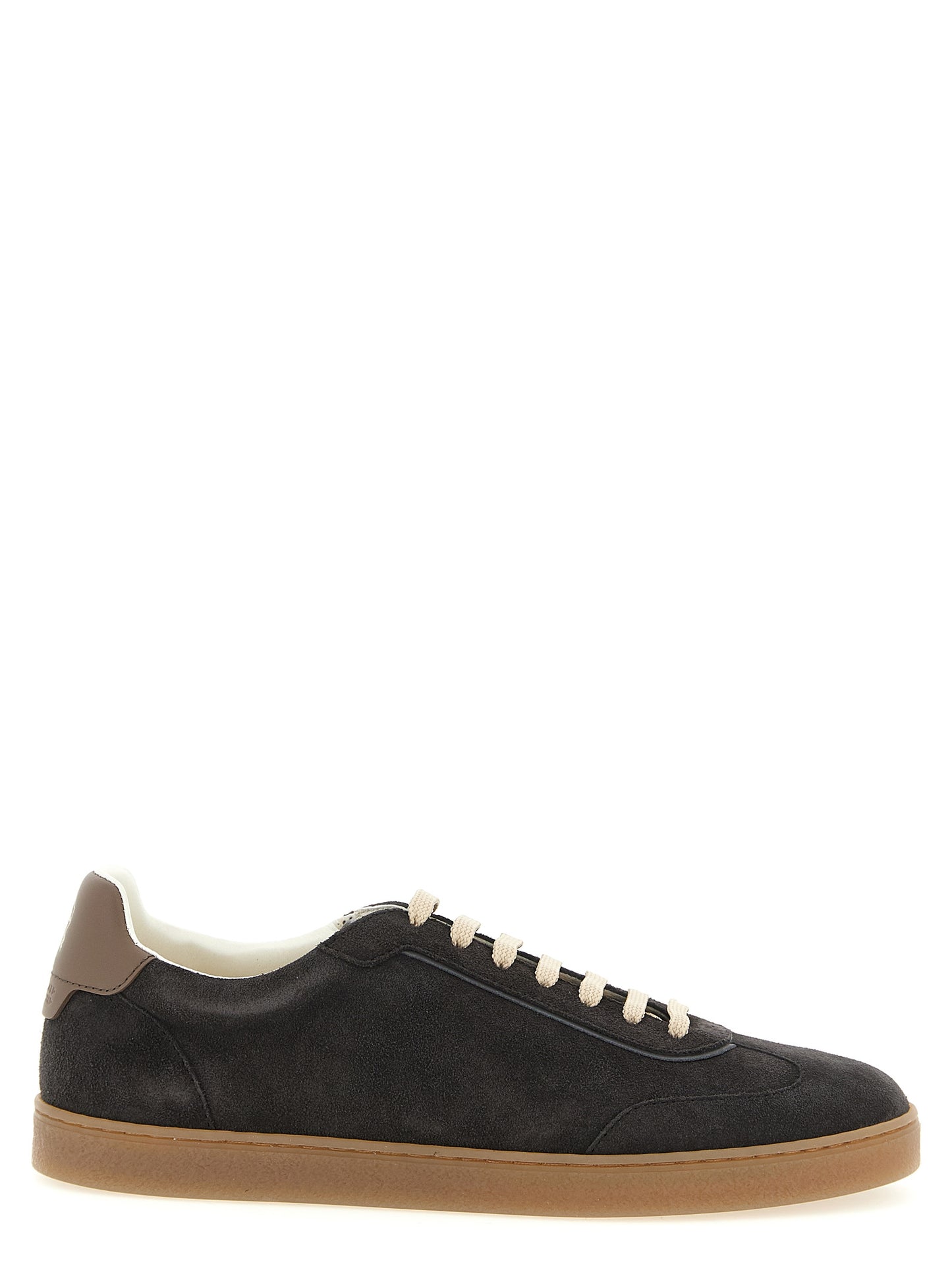 Sneakers by Brunello Cucinelli for men in bos taurus suede calfskin leather gray features an timeless silhouette from the Men's Low Top Bos Taurus Suede Calfskin Leather Sneakers collection, showcasing a signature low-top style with an timeless finish.