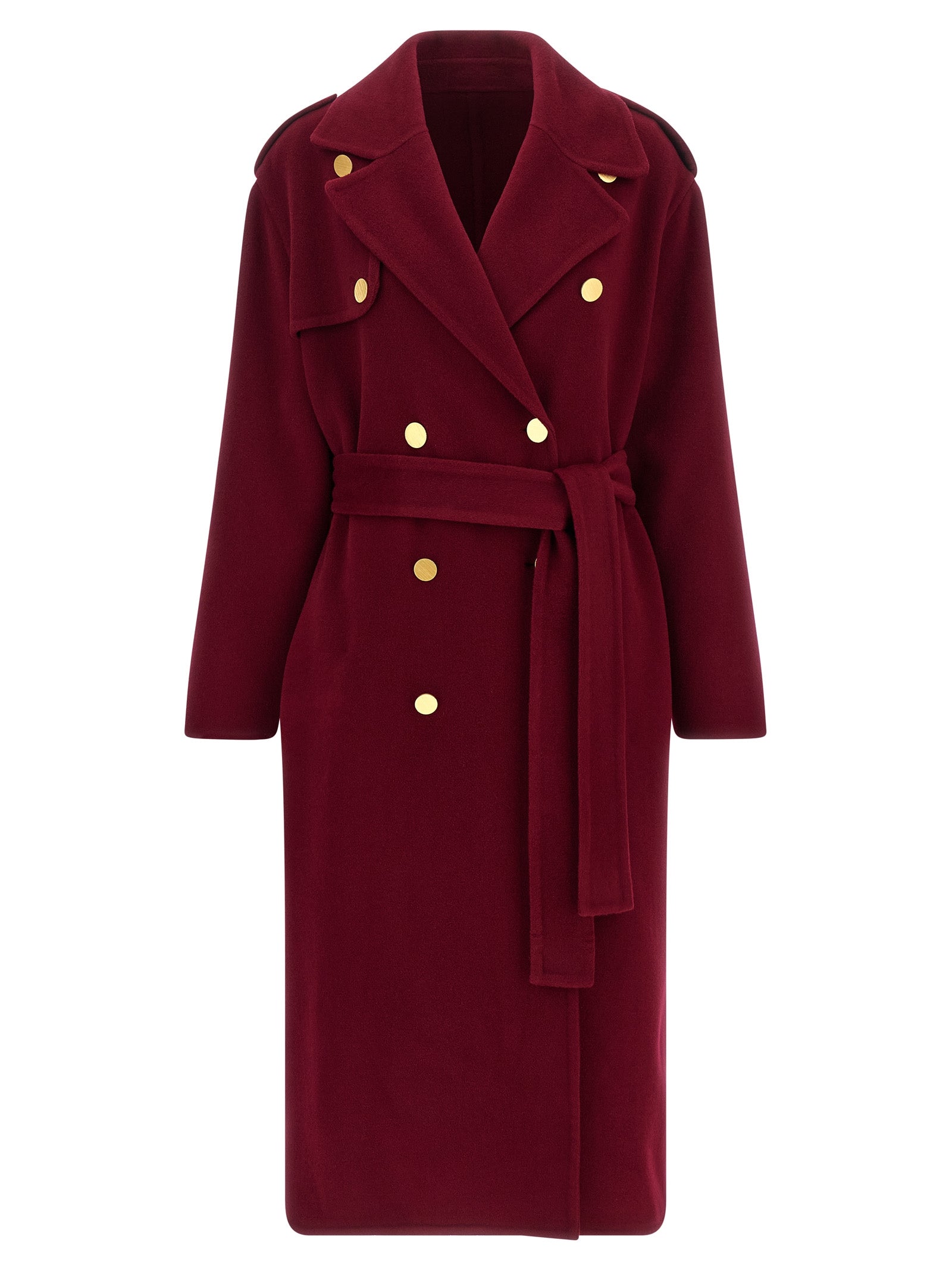 Trench Coat by Alberta Ferretti for women in cashmere gold, multicolor & red presents a distinguished silhouette, artfully detailed with and a distinguished for a sophisticated, distinguished finish.