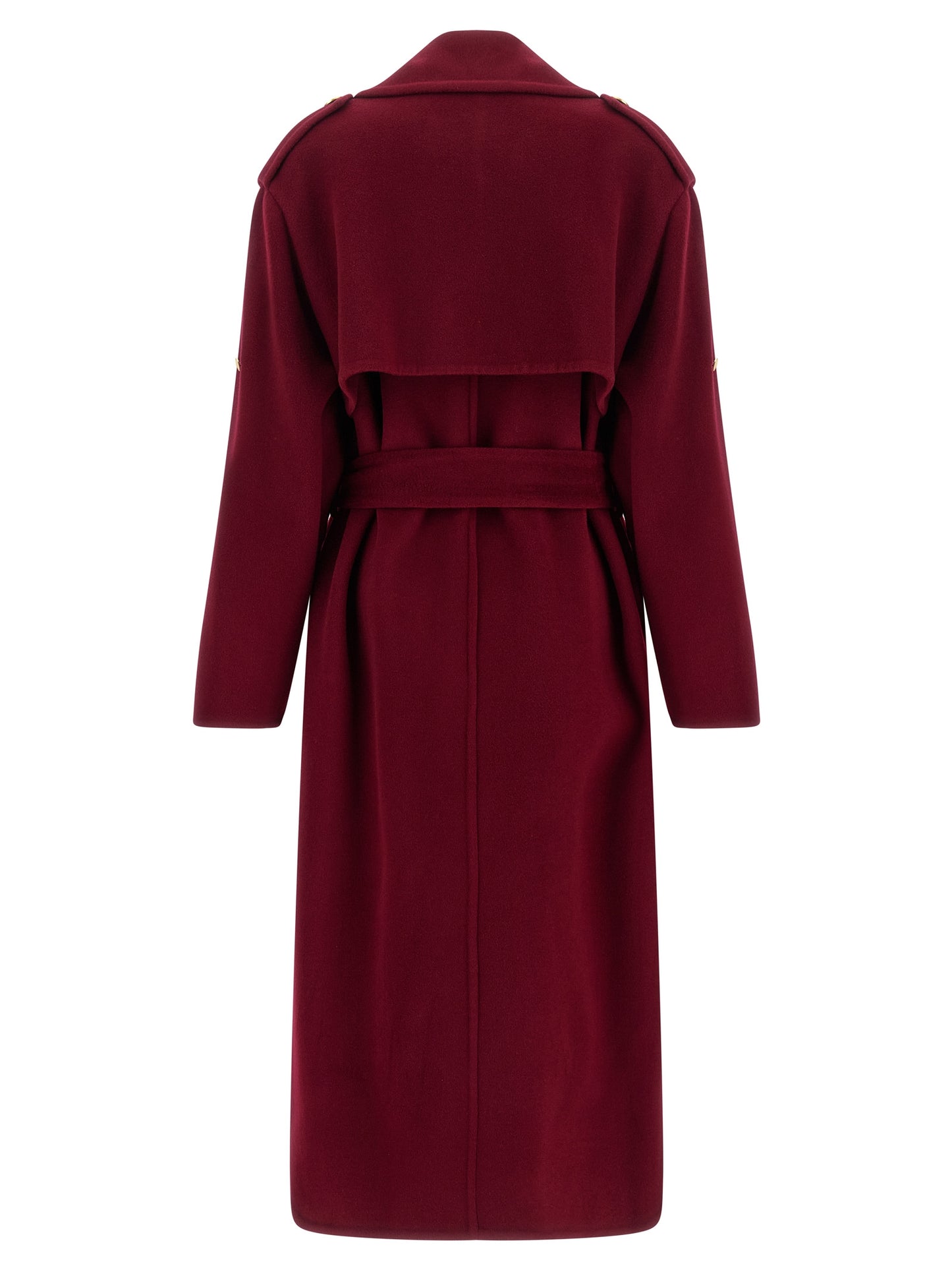 Trench Coat by Alberta Ferretti for women in cashmere gold, multicolor & red presents an sculptural silhouette, artfully detailed with a sculptural and functional for a truly sculptural finish.