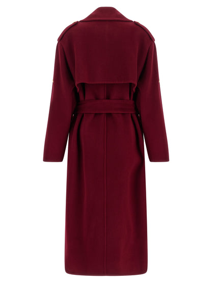 Trench Coat by Alberta Ferretti for women in cashmere gold, multicolor & red presents an sculptural silhouette, artfully detailed with a sculptural and functional for a truly sculptural finish.