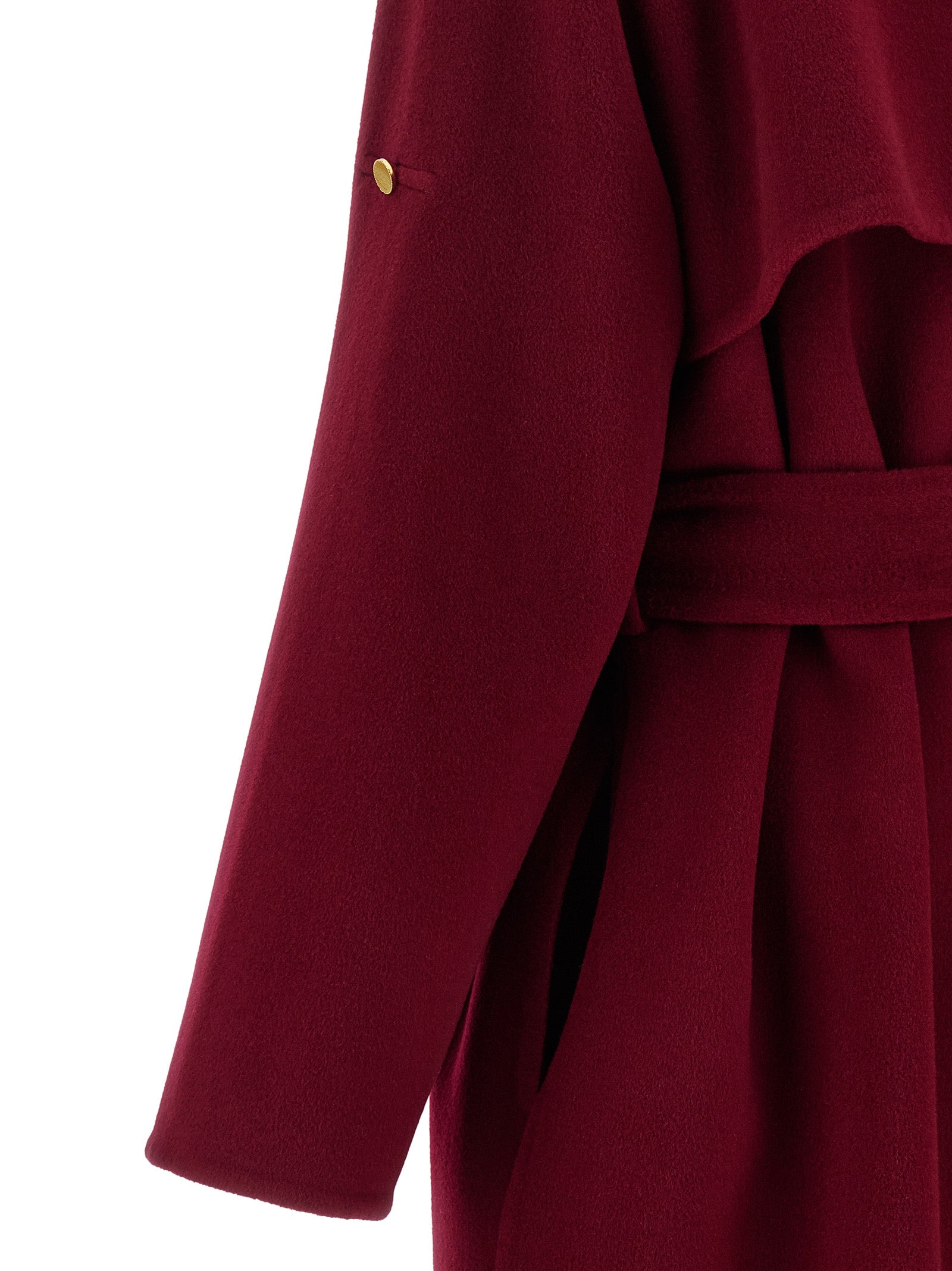 Trench Coat by Alberta Ferretti for women in cashmere gold, multicolor & red features an dramatic silhouette, perfectly showcasing the elegant and sophisticated for a truly dramatic aesthetic.