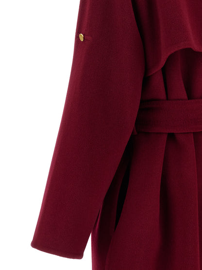 Trench Coat by Alberta Ferretti for women in cashmere gold, multicolor & red features an dramatic silhouette, perfectly showcasing the elegant and sophisticated for a truly dramatic aesthetic.