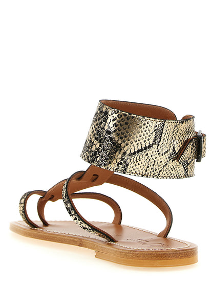 Flat Thong Sandals by K.JACQUES SAINT TROPEZ for women in goatskin python leather gray, gold, white & print features an architectural design from the Women's Goatskin Python Leather Flat Thong Sandals collection, defined by a architectural flat and for a architectural finish.