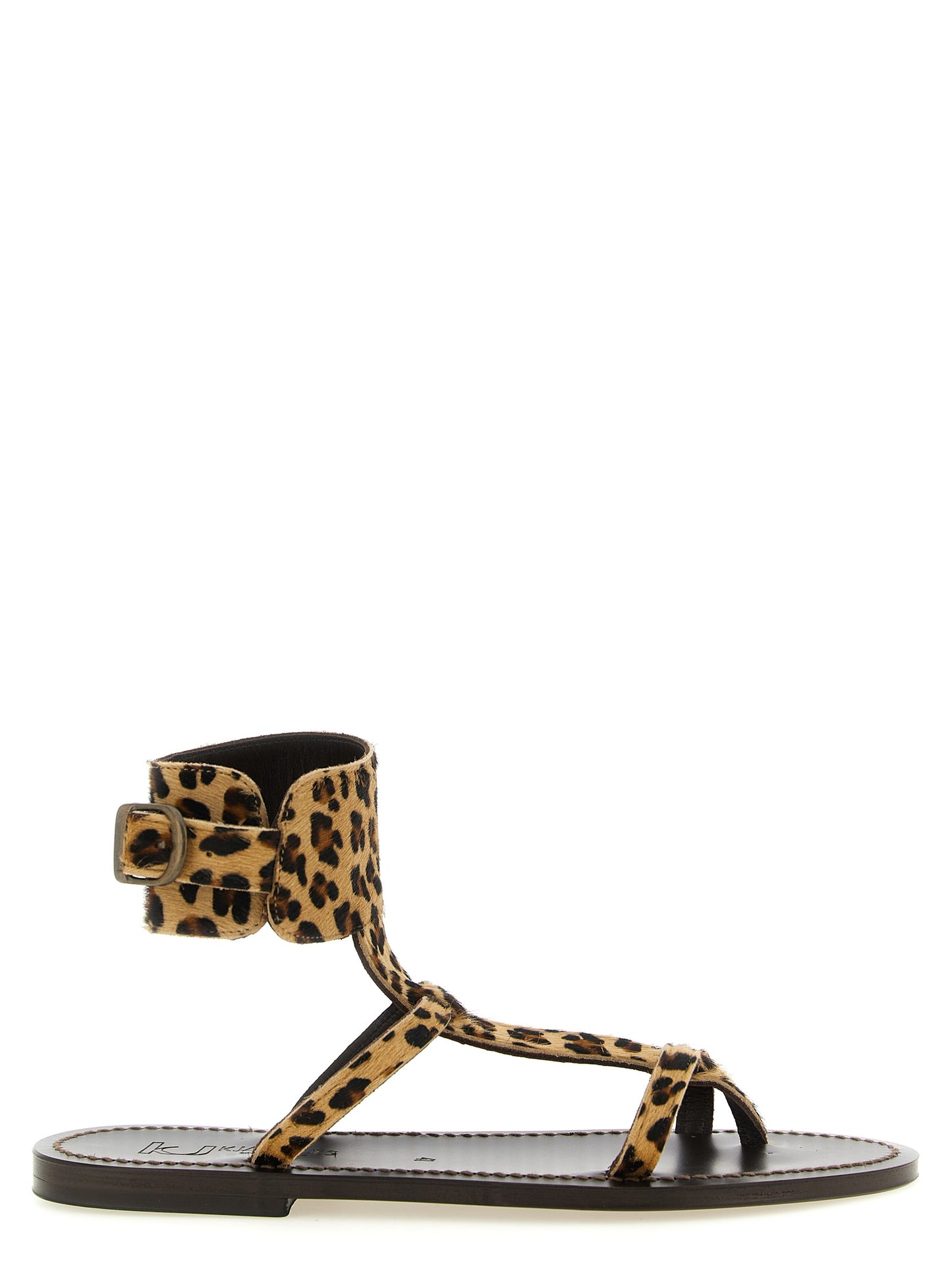 Flat Sandals by K.JACQUES SAINT TROPEZ for women in bos taurus cowhide leather brown, leopard-print & print features an effortlessly chic silhouette from the Women's Bos Taurus Cowhide Leather Flat Sandals collection, showcasing a effortlessly chic flat and elegant .