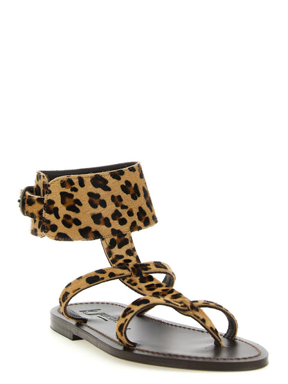 Flat Sandals by K.JACQUES SAINT TROPEZ for women in bos taurus cowhide leather brown, leopard-print & print presents a sculptural silhouette, showcasing the Women's Bos Taurus Cowhide Leather Flat Sandals design with a sculptural flat and for a premium look.