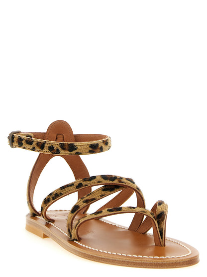 Flat Ankle Strap Sandals by K.JACQUES SAINT TROPEZ for women in bos taurus cowhide leather & fur brown, natural, leopard-print & print showcases a sculptural silhouette as Women's Bos Taurus Cowhide Leather & Fur Flat Ankle Strap Sandals, defined by a sculptural flat and sculptural for a sculptural look.