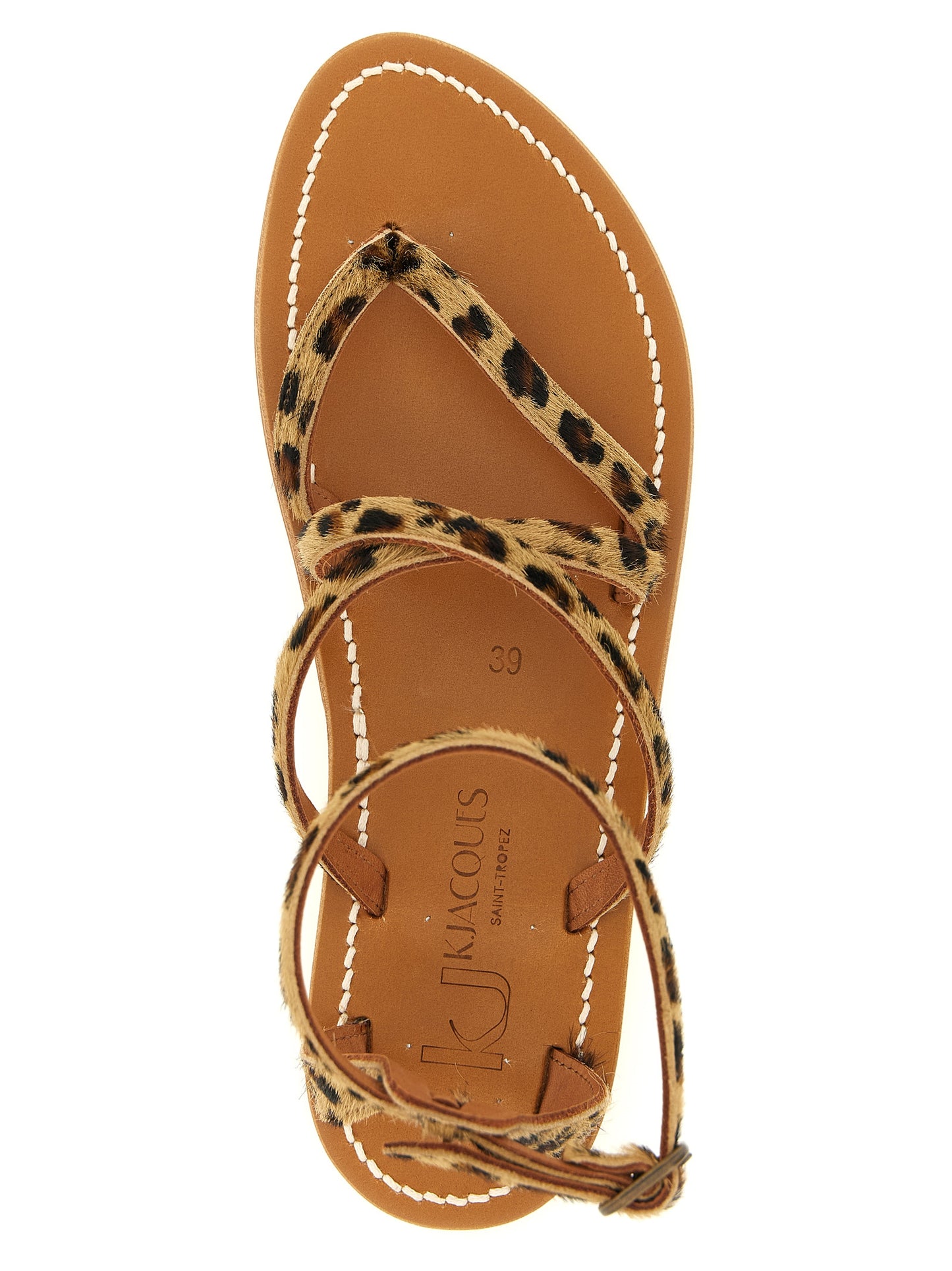 Flat Ankle Strap Sandals by K.JACQUES SAINT TROPEZ for women in bos taurus cowhide leather & fur brown, natural, leopard-print & print features an architectural design from the Women's Bos Taurus Cowhide Leather & Fur Flat Ankle Strap Sandals collection, defined by a architectural flat and for a architectural finish.