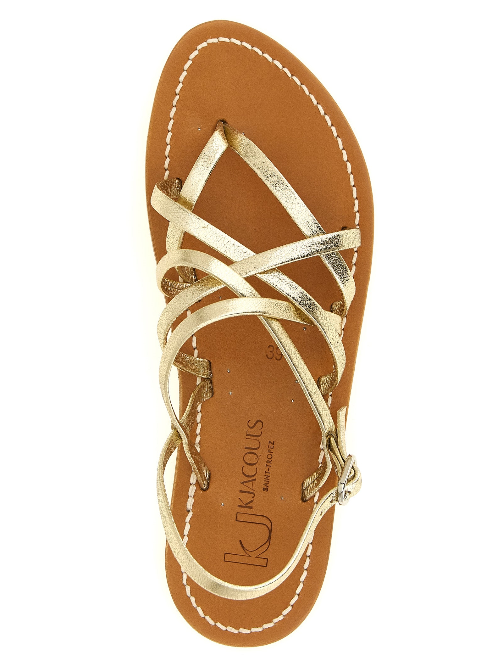 Flat Toe-Ring Sandals by K.JACQUES SAINT TROPEZ for women in calfskin leather gold & natural features an effortlessly chic silhouette from the Women's Calfskin Leather Flat Toe-Ring Sandals collection, showcasing a effortlessly chic flat and elegant .