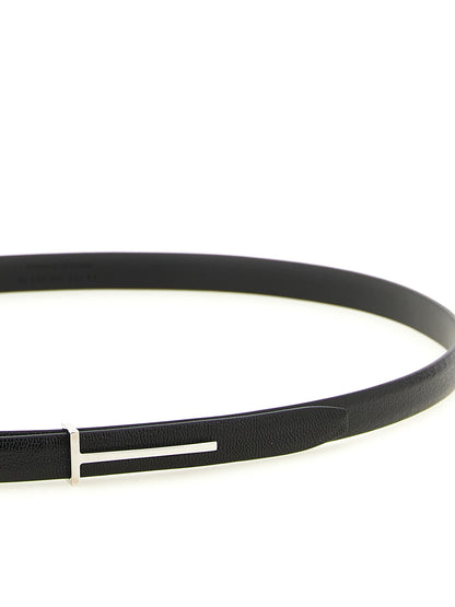 Belt by Tom Ford for men in goatskin leather black, palladium & signature features a versatile silhouette, artfully showcasing the versatile design of the Icon Goatskin Leather Belt for a sophisticated, premium finish.