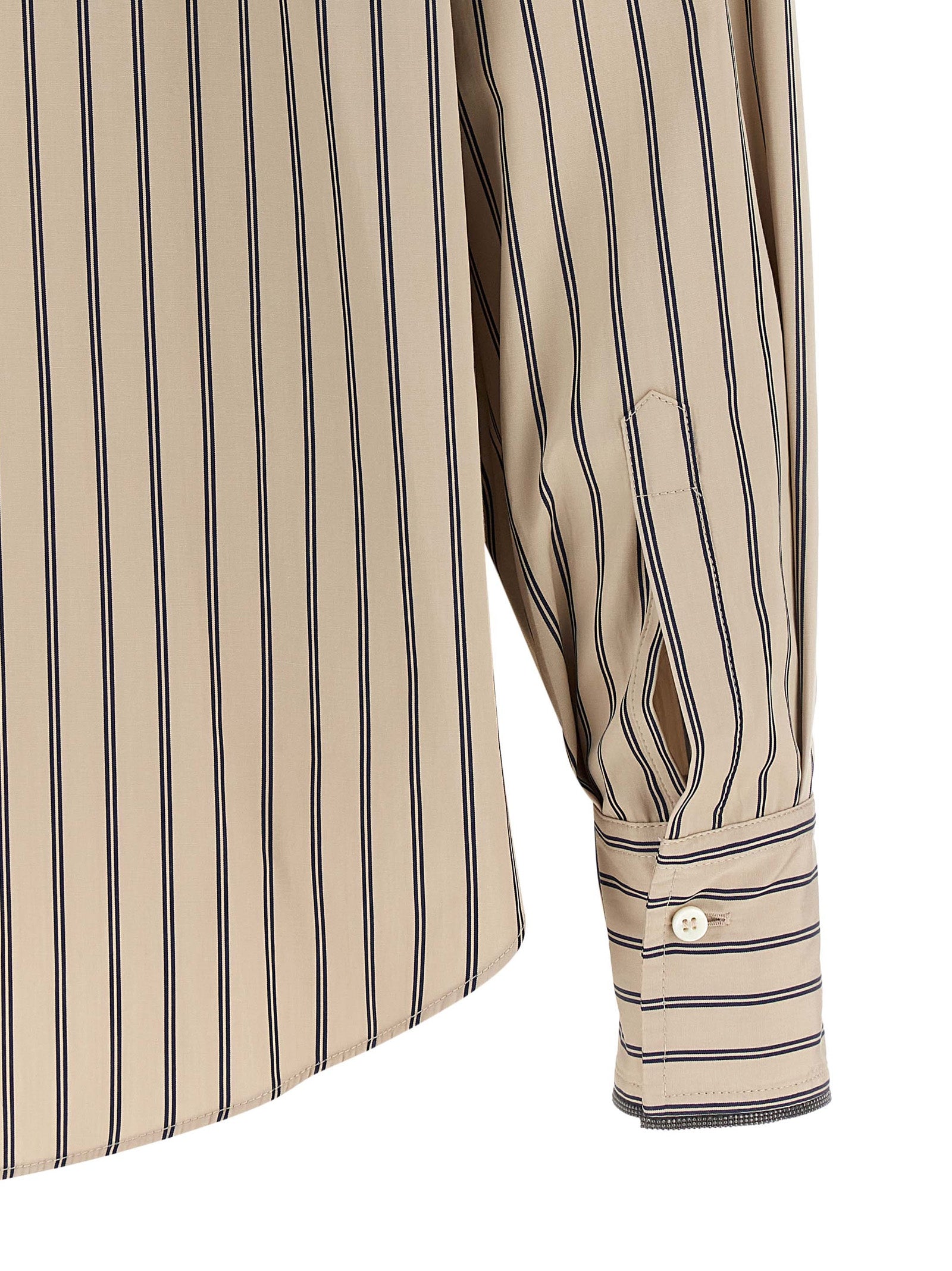 Blouse by Brunello Cucinelli for women in cotton beige, patterned & striped features an polished silhouette, showcasing a sophisticated and detail for a truly polished finish.